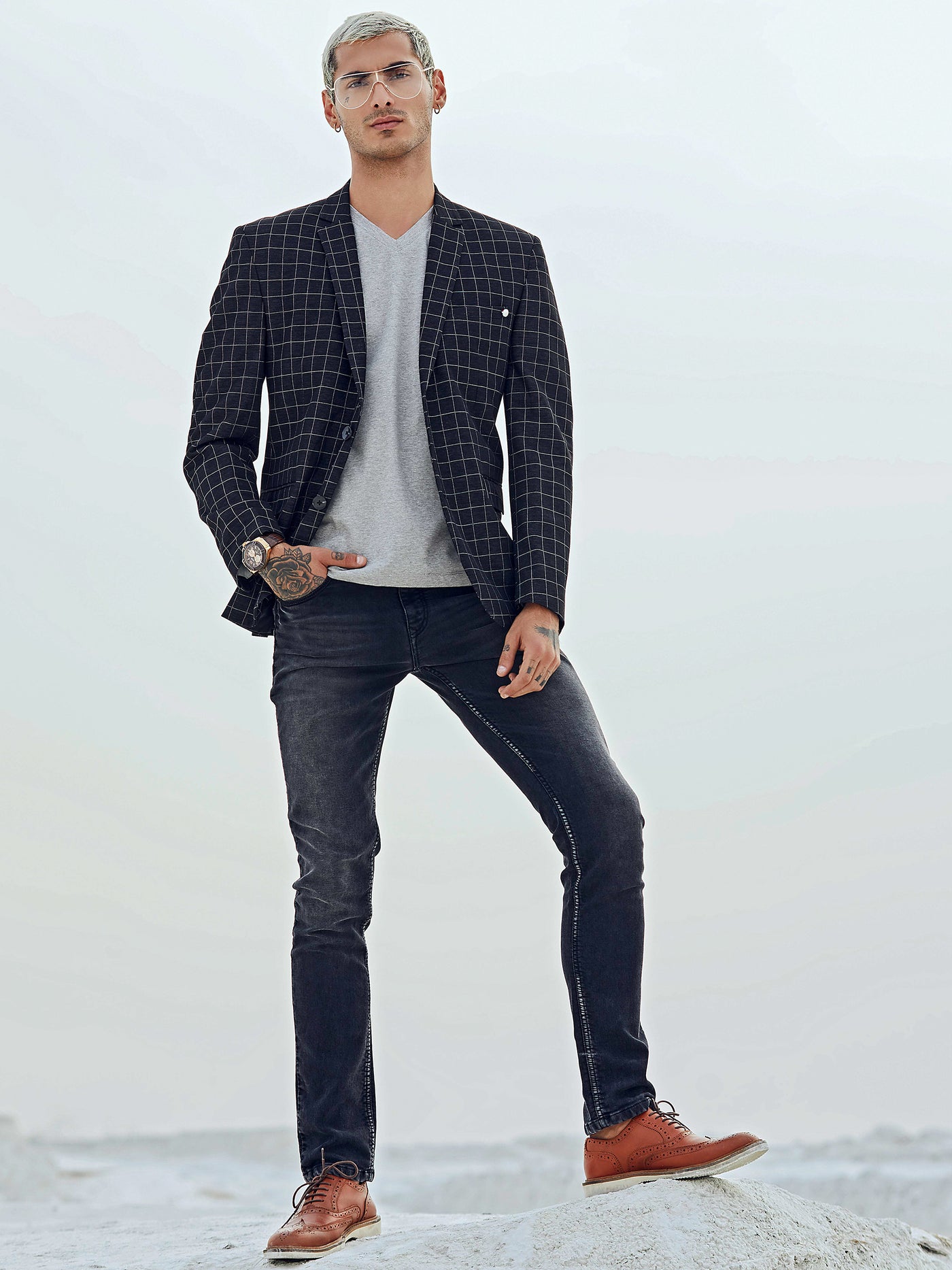 Black Checked Blazer - Men Blazers