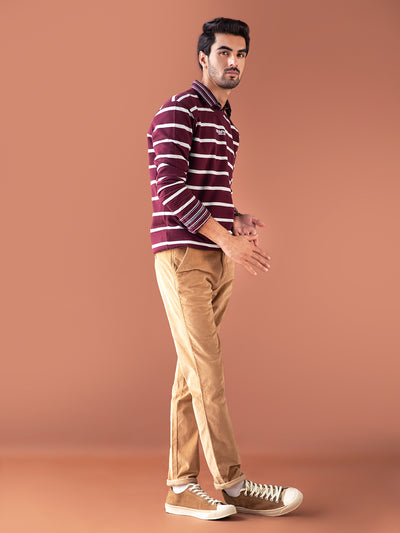 Maroon Striped Round Neck Sweatshirt - Men Sweatshirts