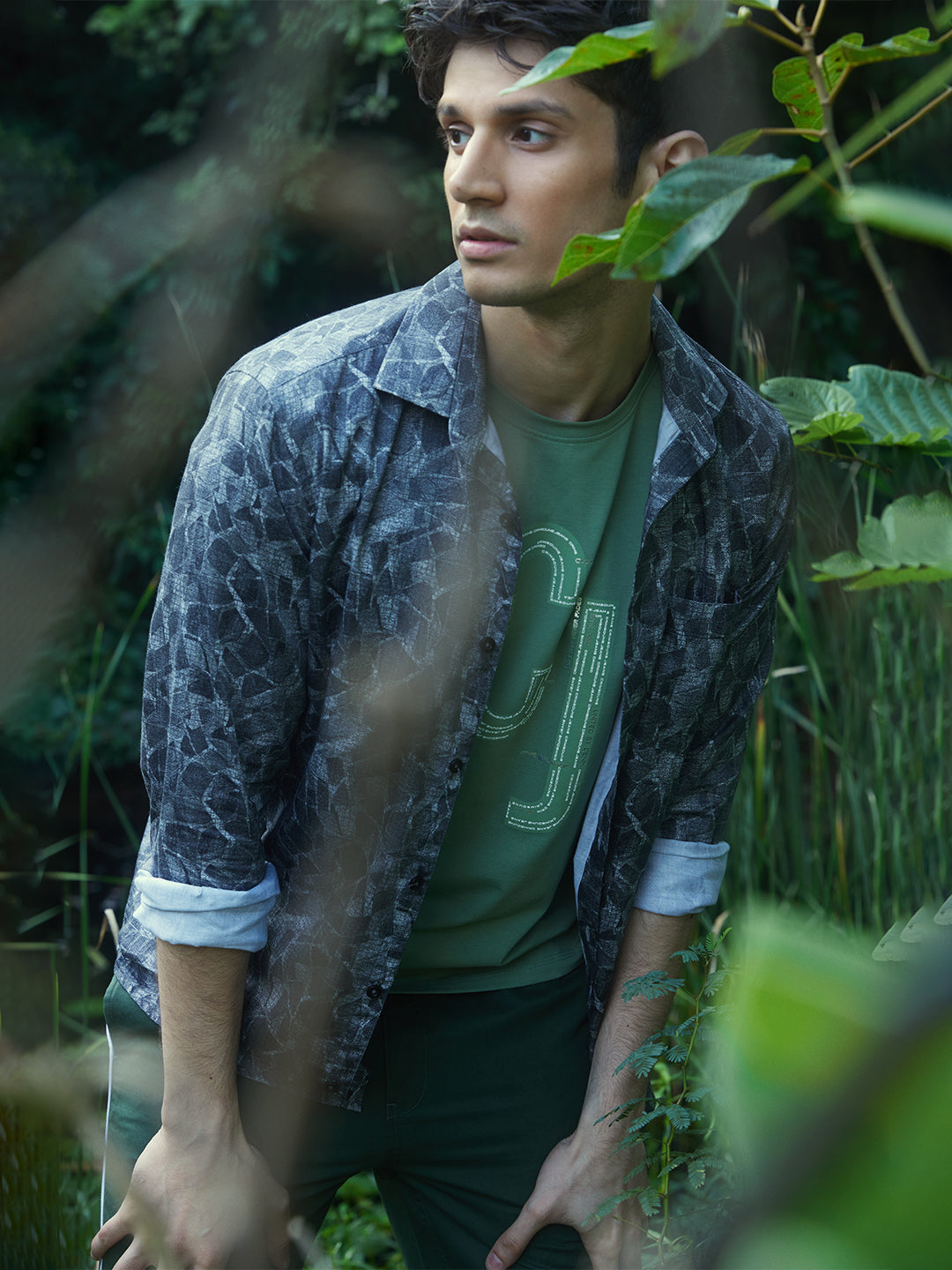 Dark Grey Abstract Print Shirt-Men Shirts-Crimsoune Club