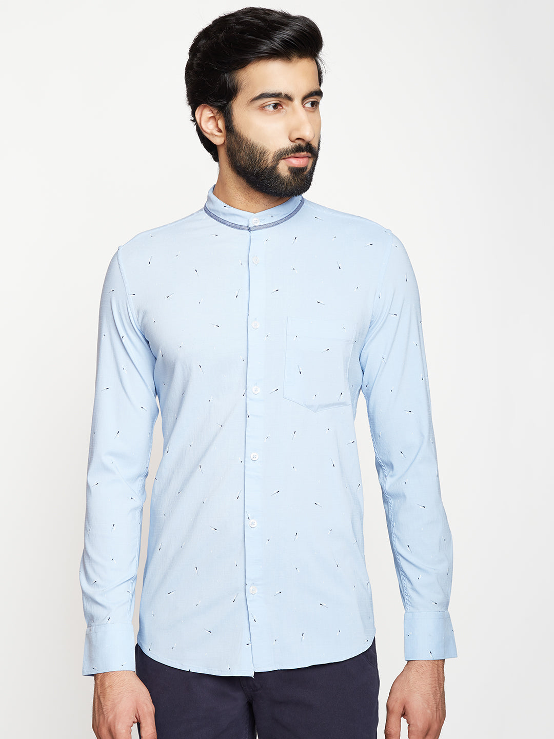 Blue Printed SilmFit shirt - Men Shirts