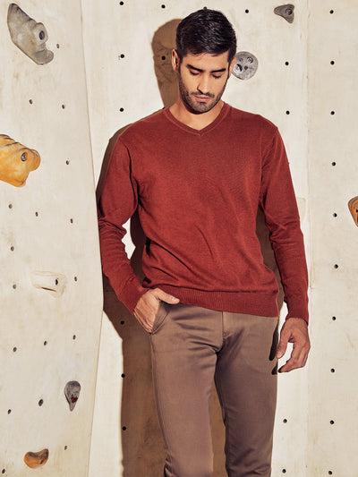 Maroon V-Neck Sweater - Men Sweaters