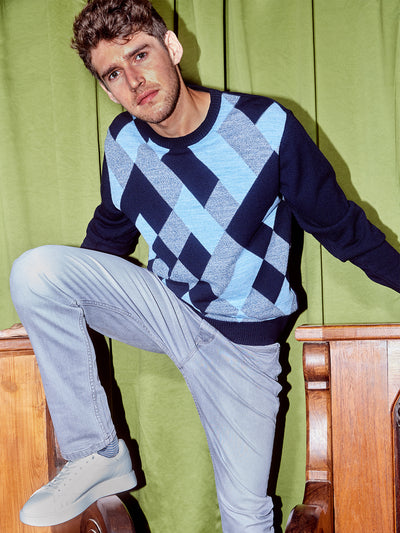 Sweater in Diamond Print-Men Sweaters-Crimsoune Club