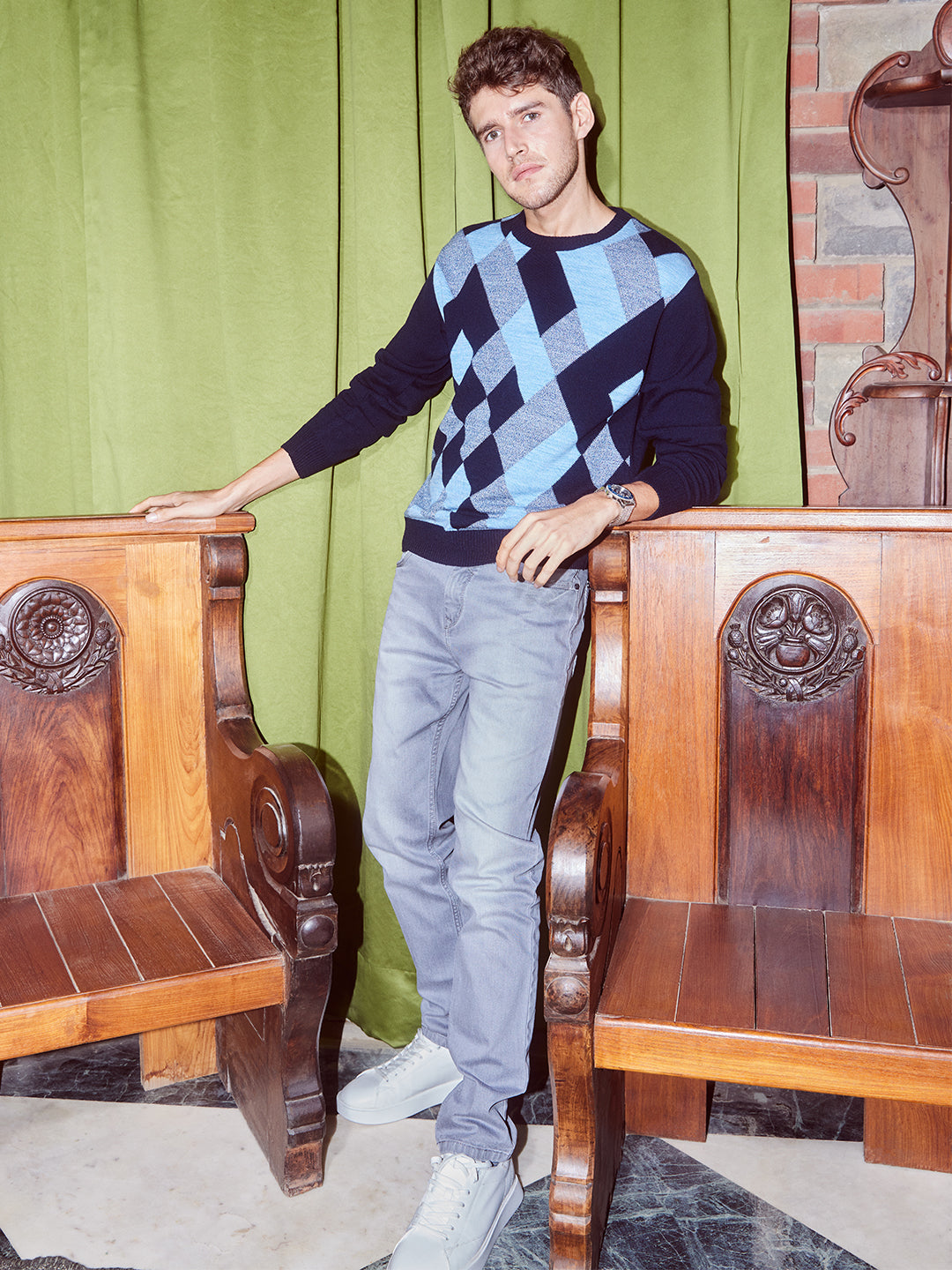 Sweater in Diamond Print-Men Sweaters-Crimsoune Club