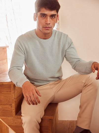 Mint Green Sweater in Pure Cotton-Men Sweaters-Crimsoune Club