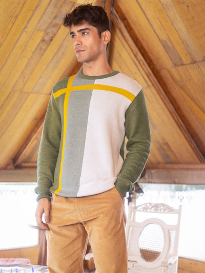 Multi Colour Sweater with Colour-Block Front-Men Sweaters-Crimsoune Club