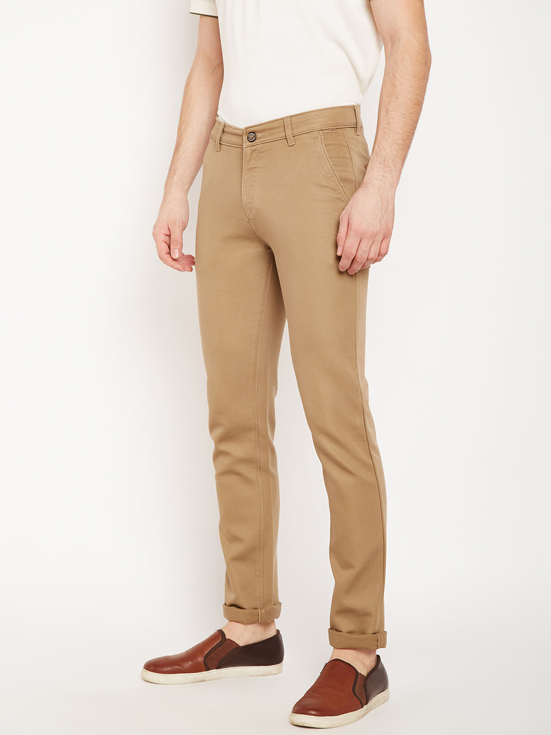 Beige Slim Fit Trousers - Men Trousers