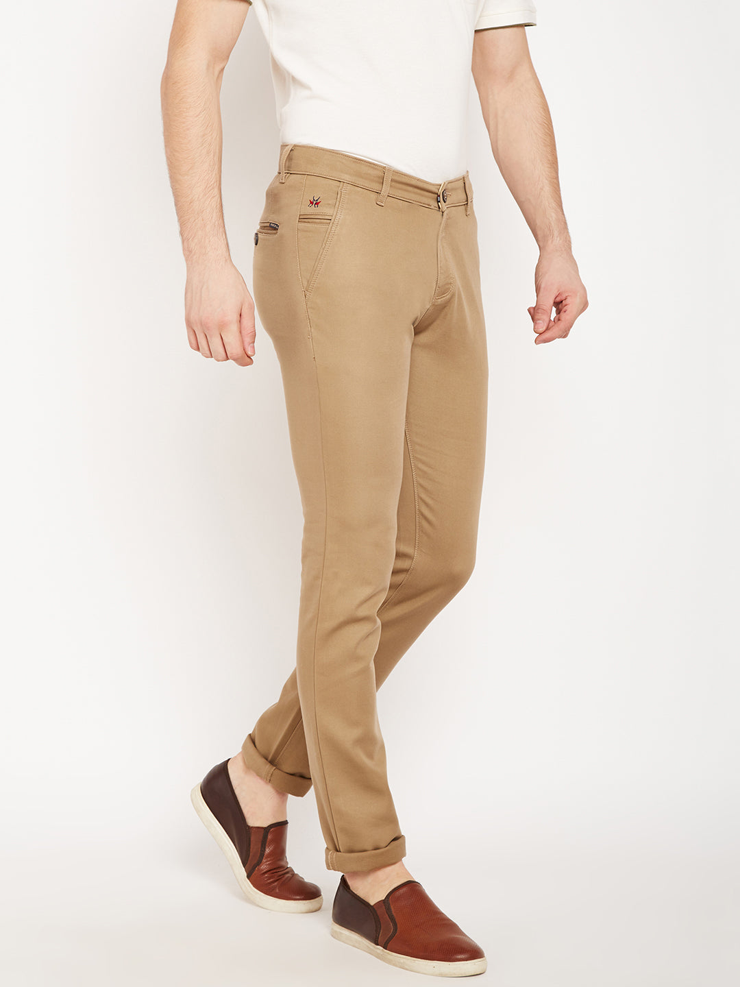 Beige Slim Fit Trousers - Men Trousers