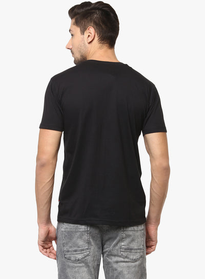 Black Graphic Print Round Neck T-shirt - Men T-Shirts