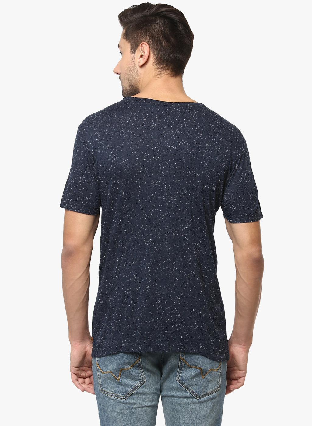 Navy Blue Printed Henley Neck T-shirt - Men T-Shirts