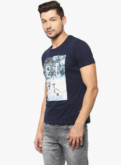 Navy Blue Graphic printed T-Shirt - Men T-Shirts