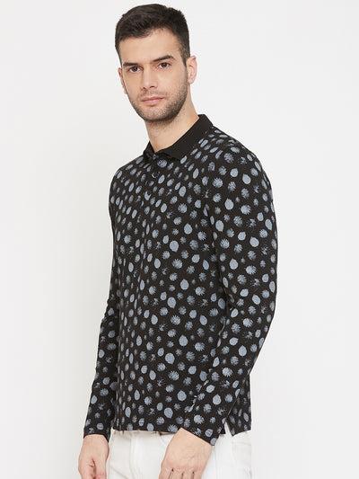 Black Printed Polo Neck T-Shirt - Men T-Shirts