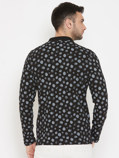 Black Printed Polo Neck T-Shirt - Men T-Shirts