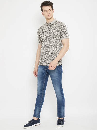 Grey Printed Polo Neck T-Shirt - Men T-Shirts