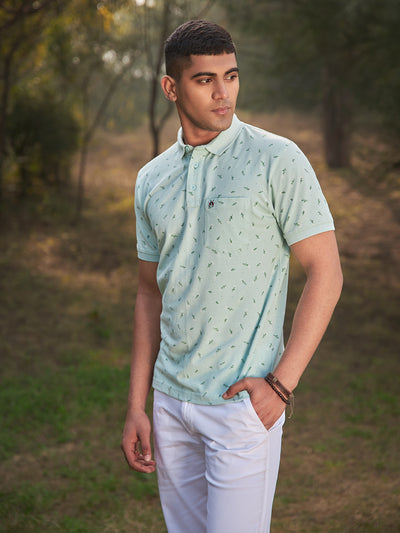 Blue Floral Printed Polo T-Shirt - Men T-Shirts