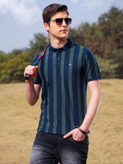 Green Striped Polo T-Shirt - Men T-Shirts