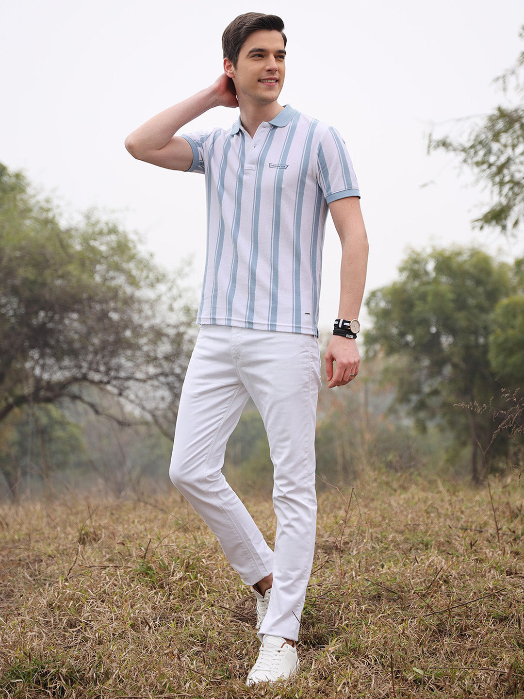 White Striped Polo T-Shirt - Men T-Shirts