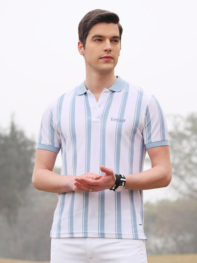 White Striped Polo T-Shirt - Men T-Shirts