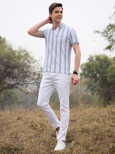 White Striped Polo T-Shirt - Men T-Shirts