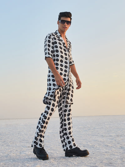 White Polka Dot Printed Trouser - Men Trousers