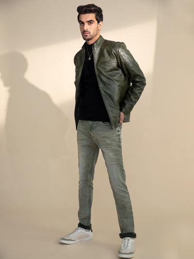 Green Jacket in Tie and Dye Print-Men Jacket-Crimsoune Club