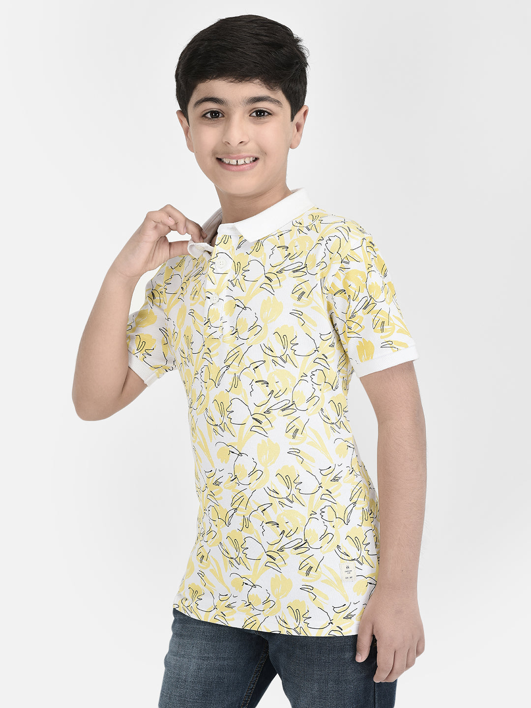  Yellow Floral Polo Neck T-shirt