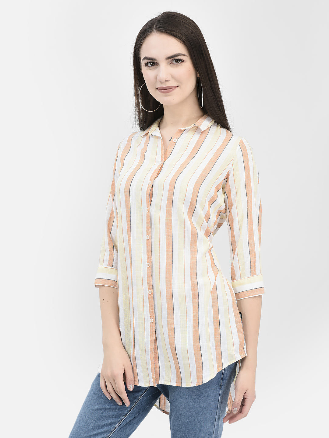 Vertical Striped Orange Longline Shirt 