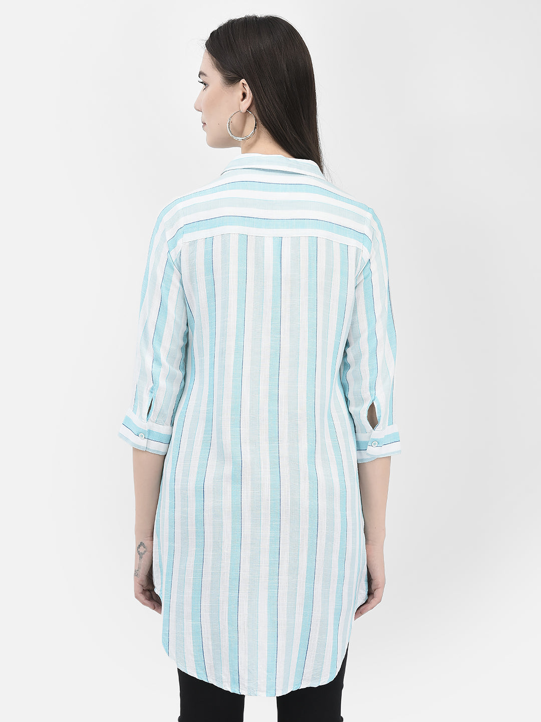 Vertical Striped Turquoise Longline Shirt