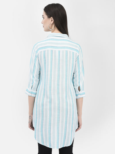 Vertical Striped Turquoise Longline Shirt