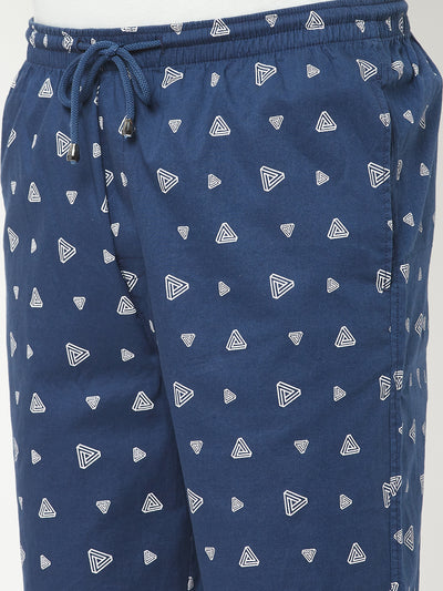 Navy Blue Geometric Print Lounge Shorts