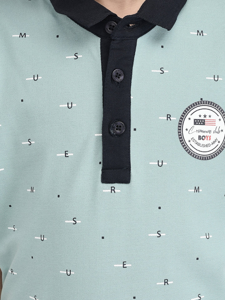  Blue Polo Neck Printed T-shirt