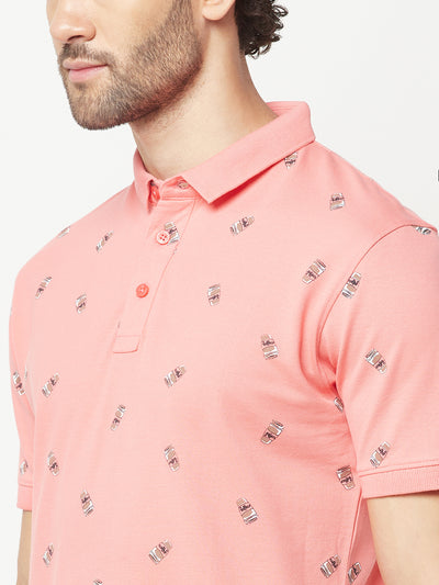 Pink Printed Polo T-Shirt