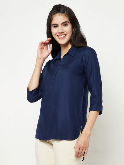  Navy Blue Top With Shirt Collar