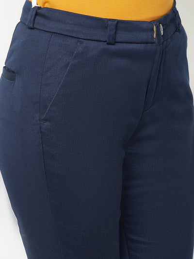  Navy Blue Slim Cotton Trousers