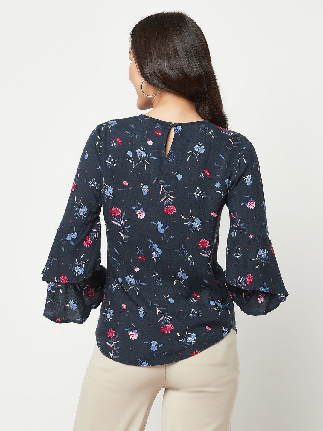 Navy Blue Floral Printed Top