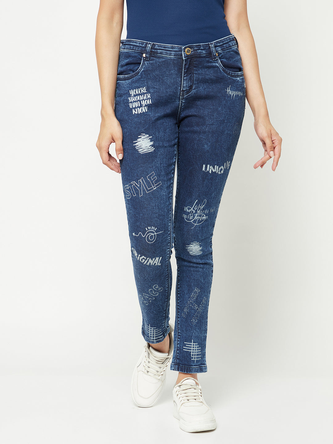  Navy Blue Printed Skinny Jeans