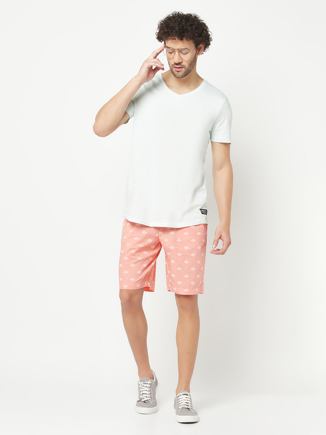 Peach Geometric Print Lounge Shorts