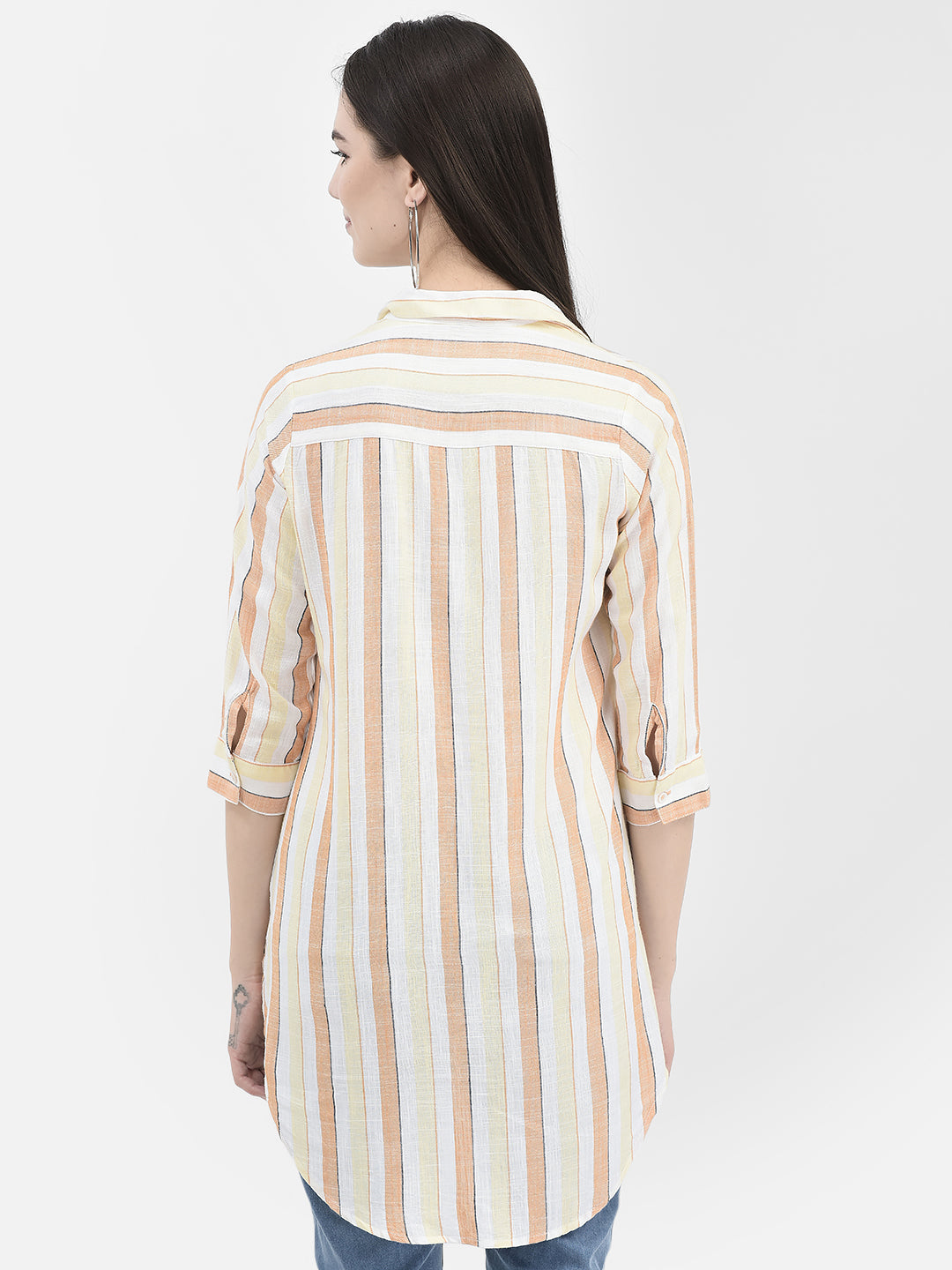 Vertical Striped Orange Longline Shirt 