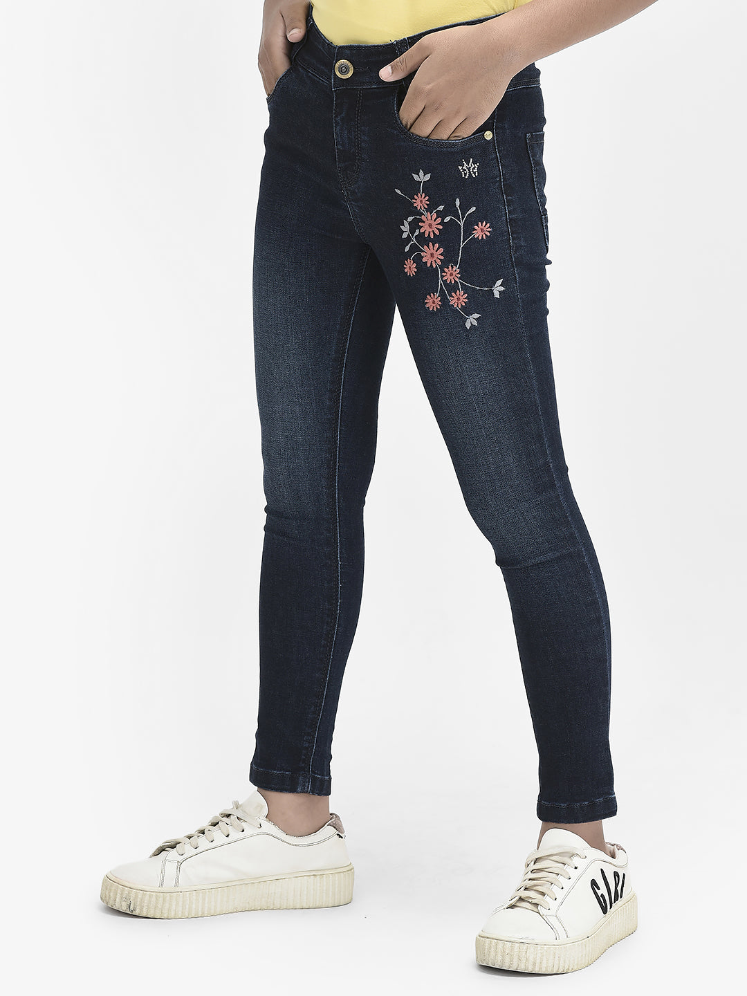  Blue Floral Embroidered Jeans