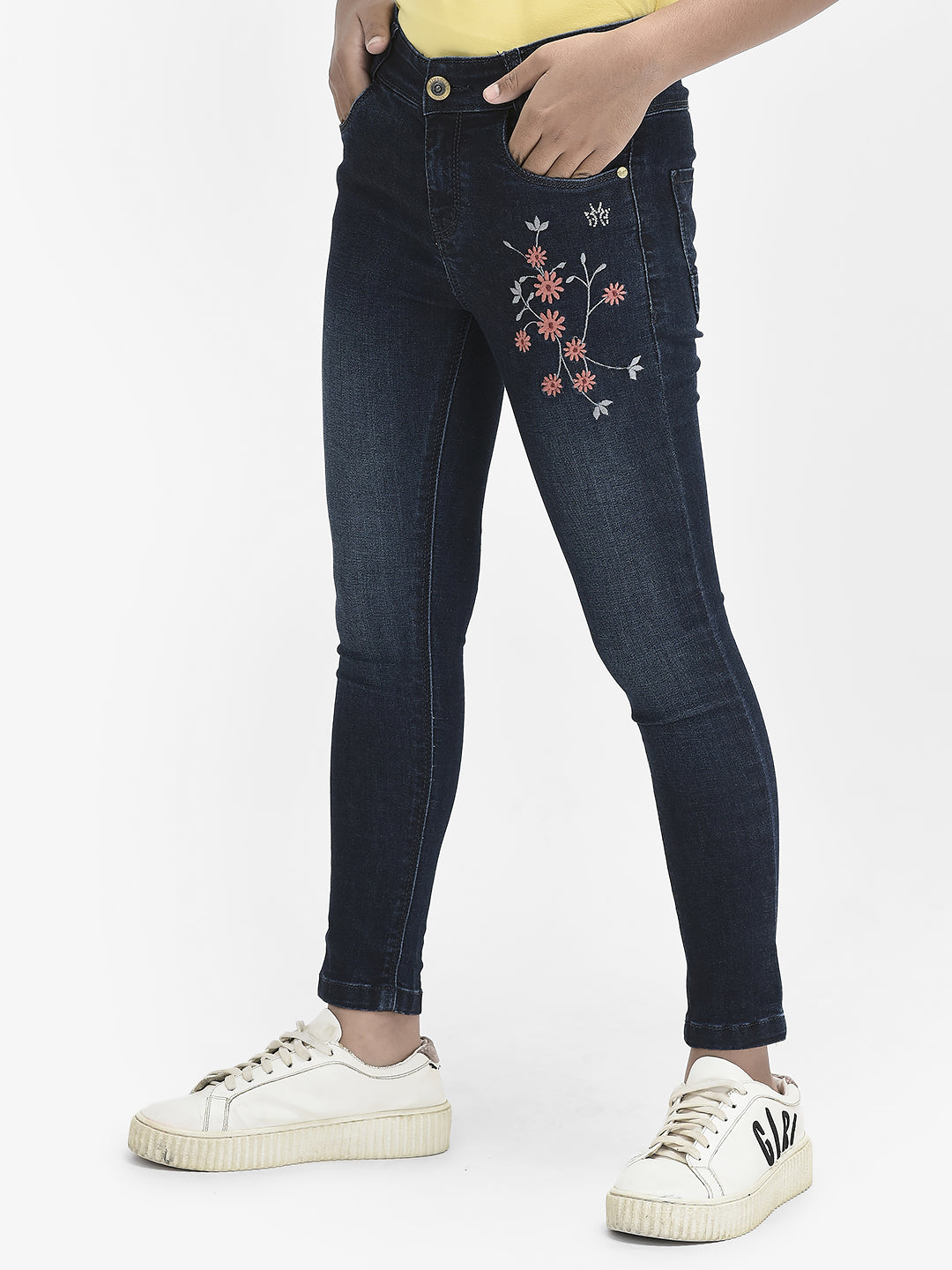  Blue Floral Embroidered Jeans