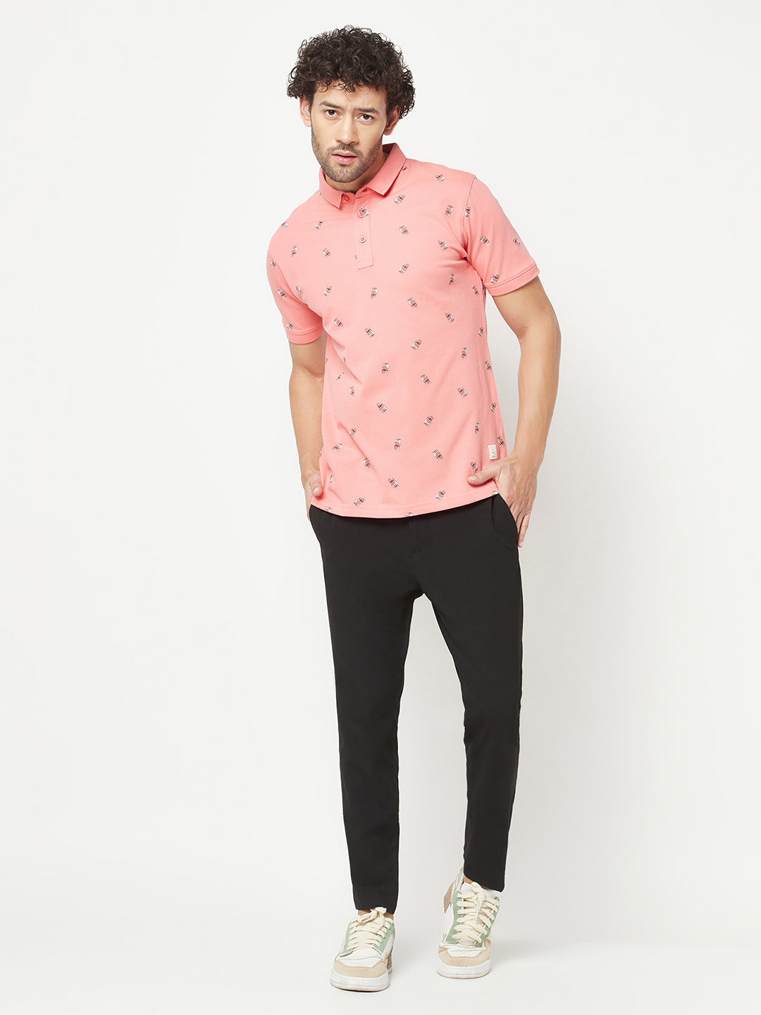 Pink Printed Polo T-Shirt