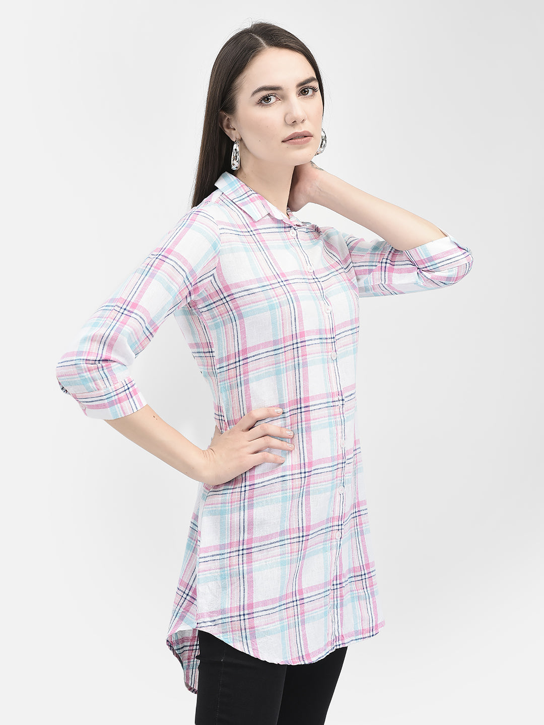 Windowpane Checked Multi Longline Shirt