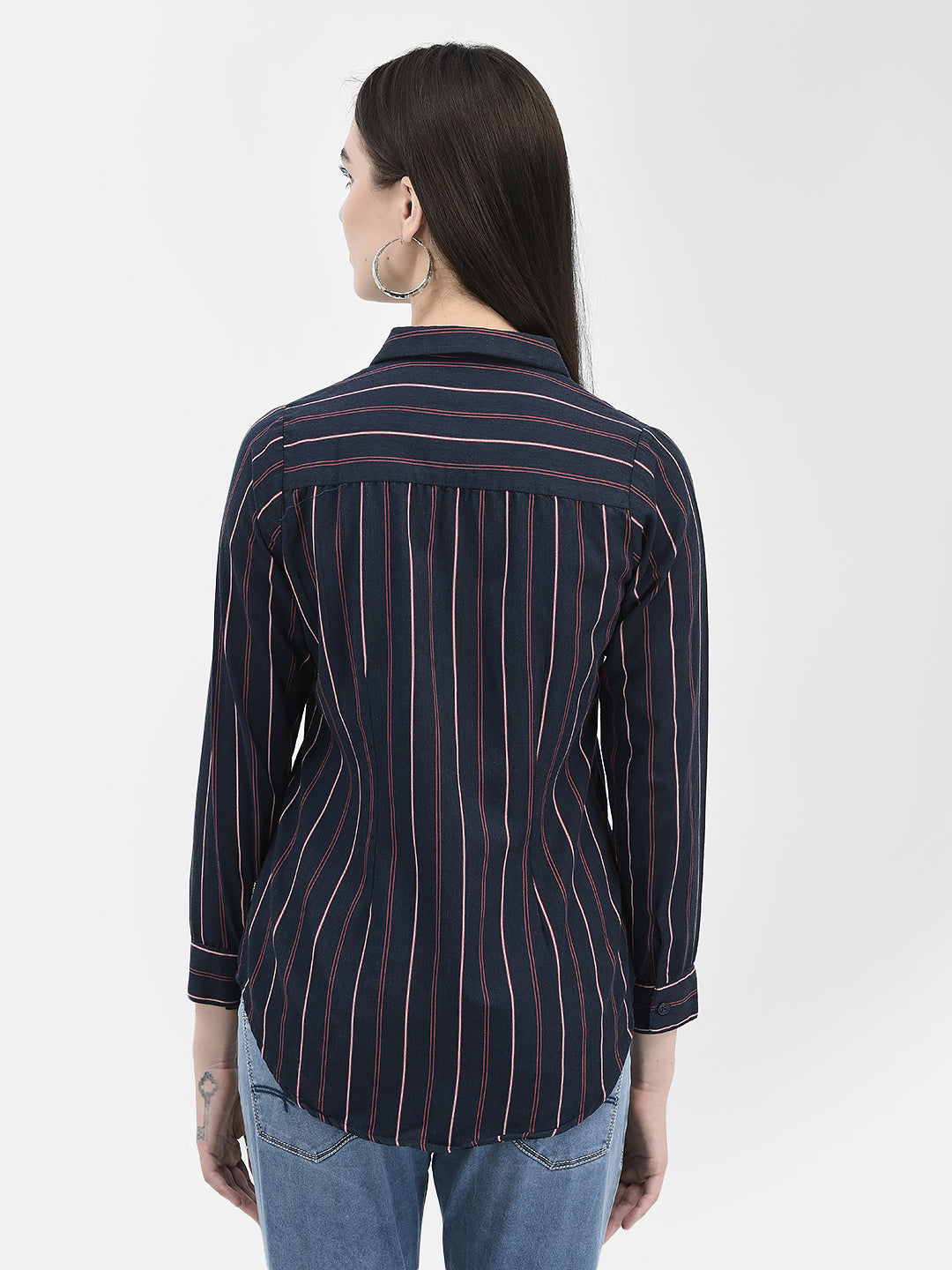 Vertical Striped Navy Blue Shirt