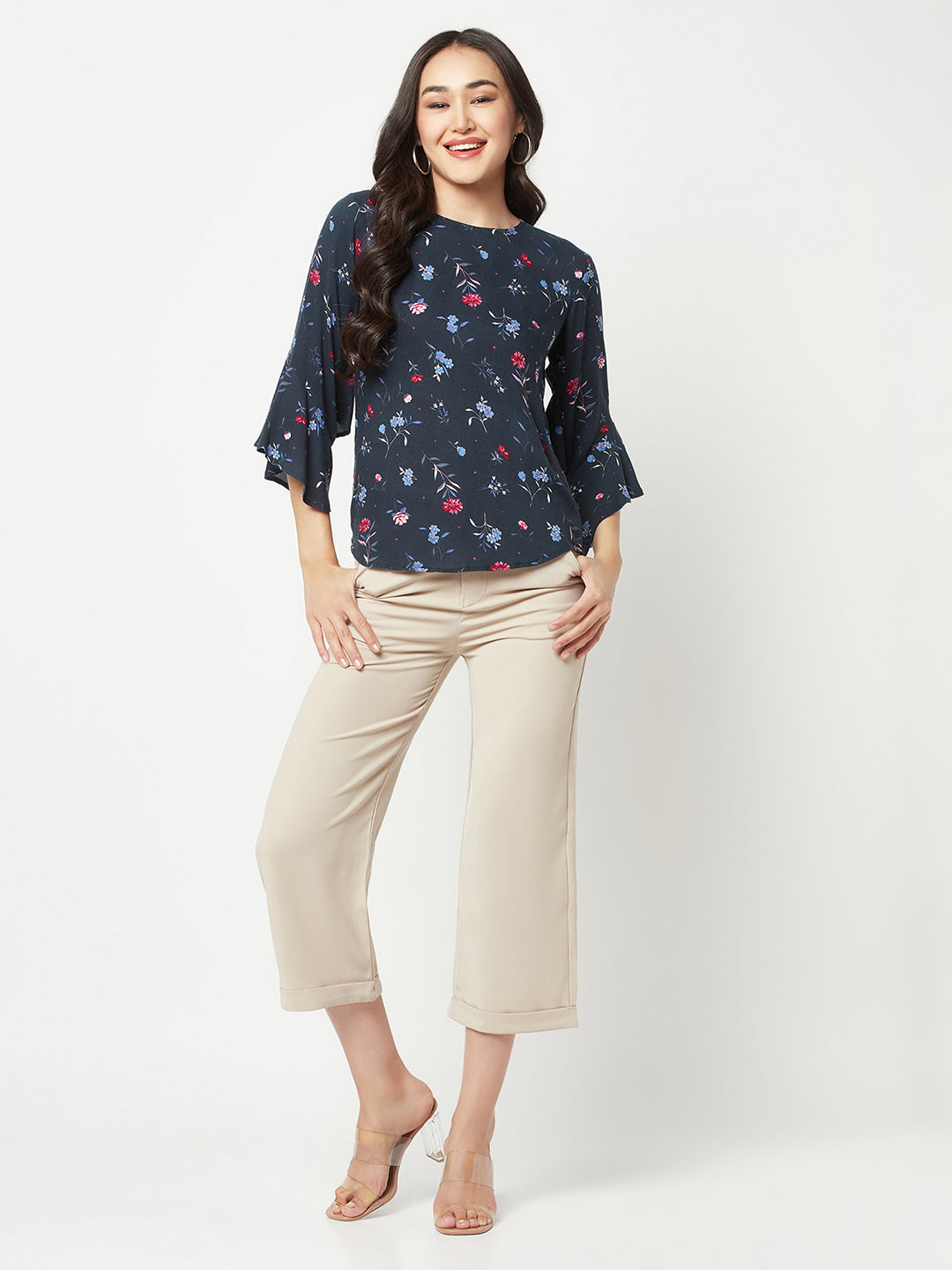 Navy Blue Floral Printed Top