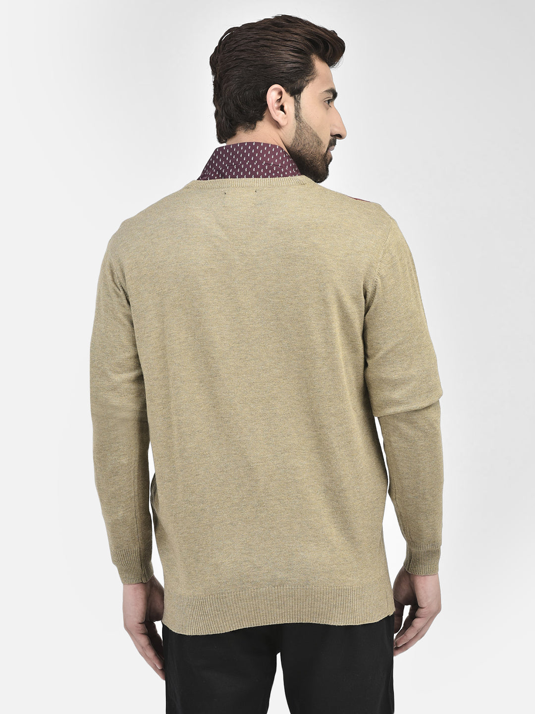 Beige Printed V-Neck Sweaters.