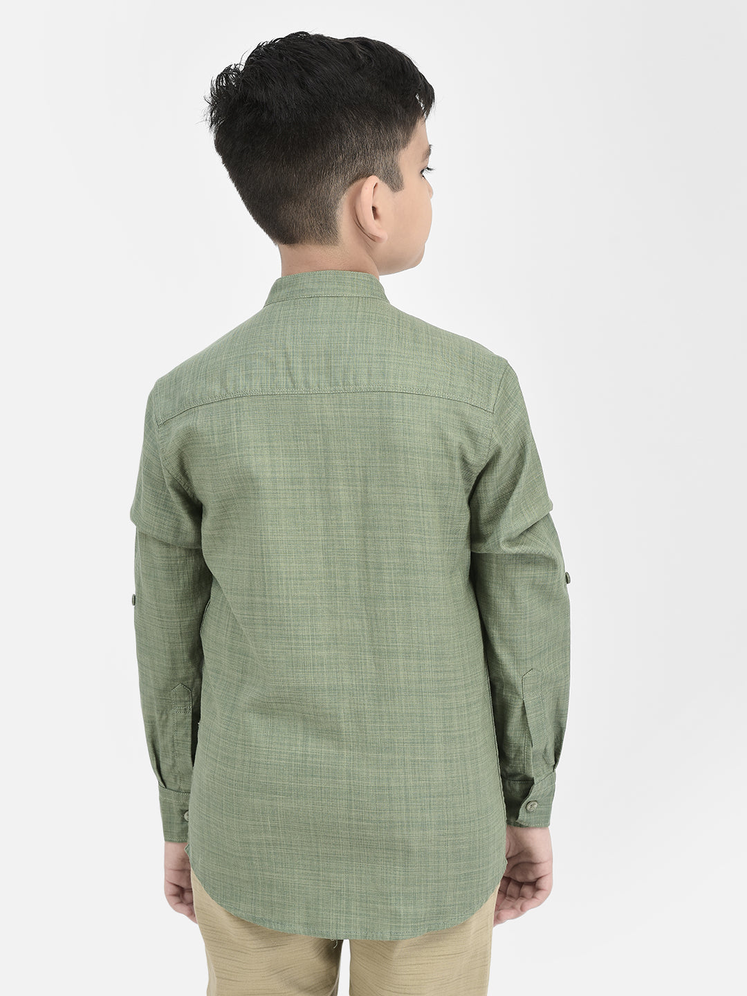 Green Mandarin Neck Shirt