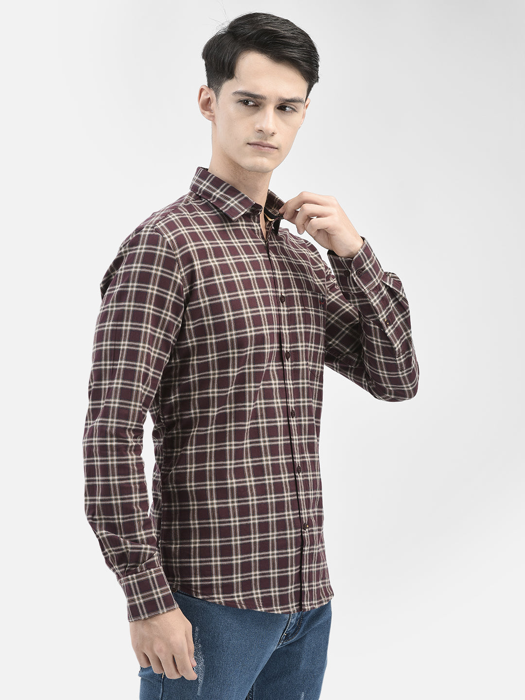 Crimsoune Club Wine Colour Checked Shirt