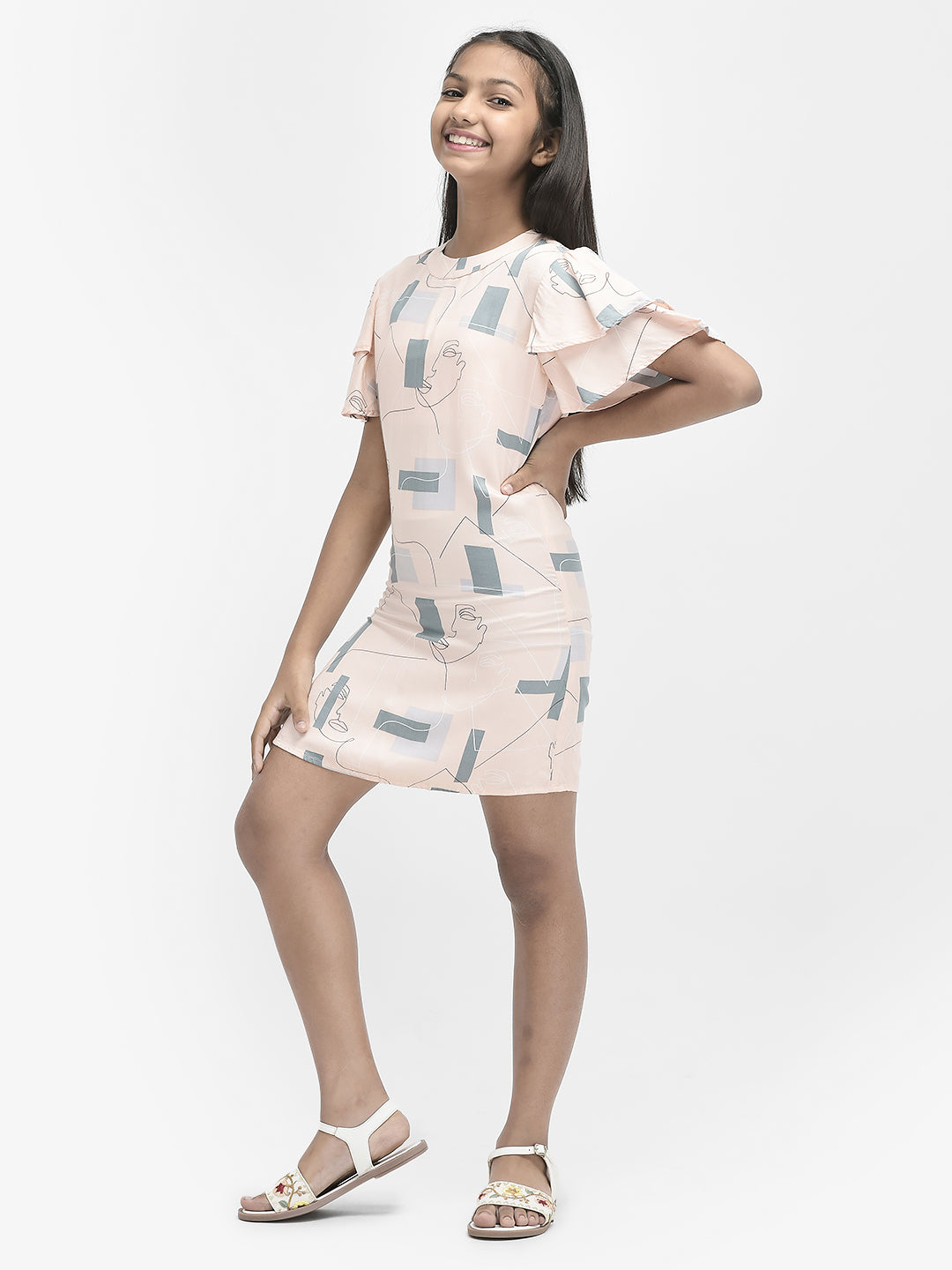 Peach Printed Dress