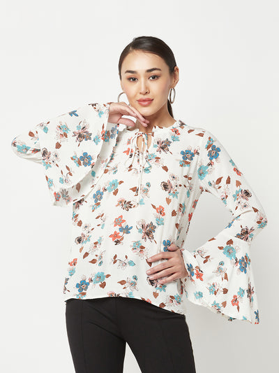  White Floral Top with Knot detail