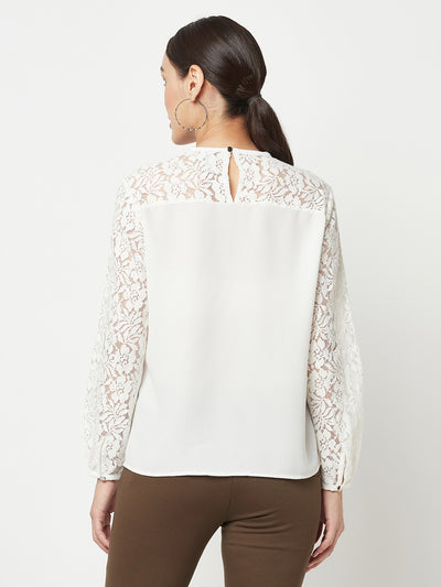  White Floral Self Design Top