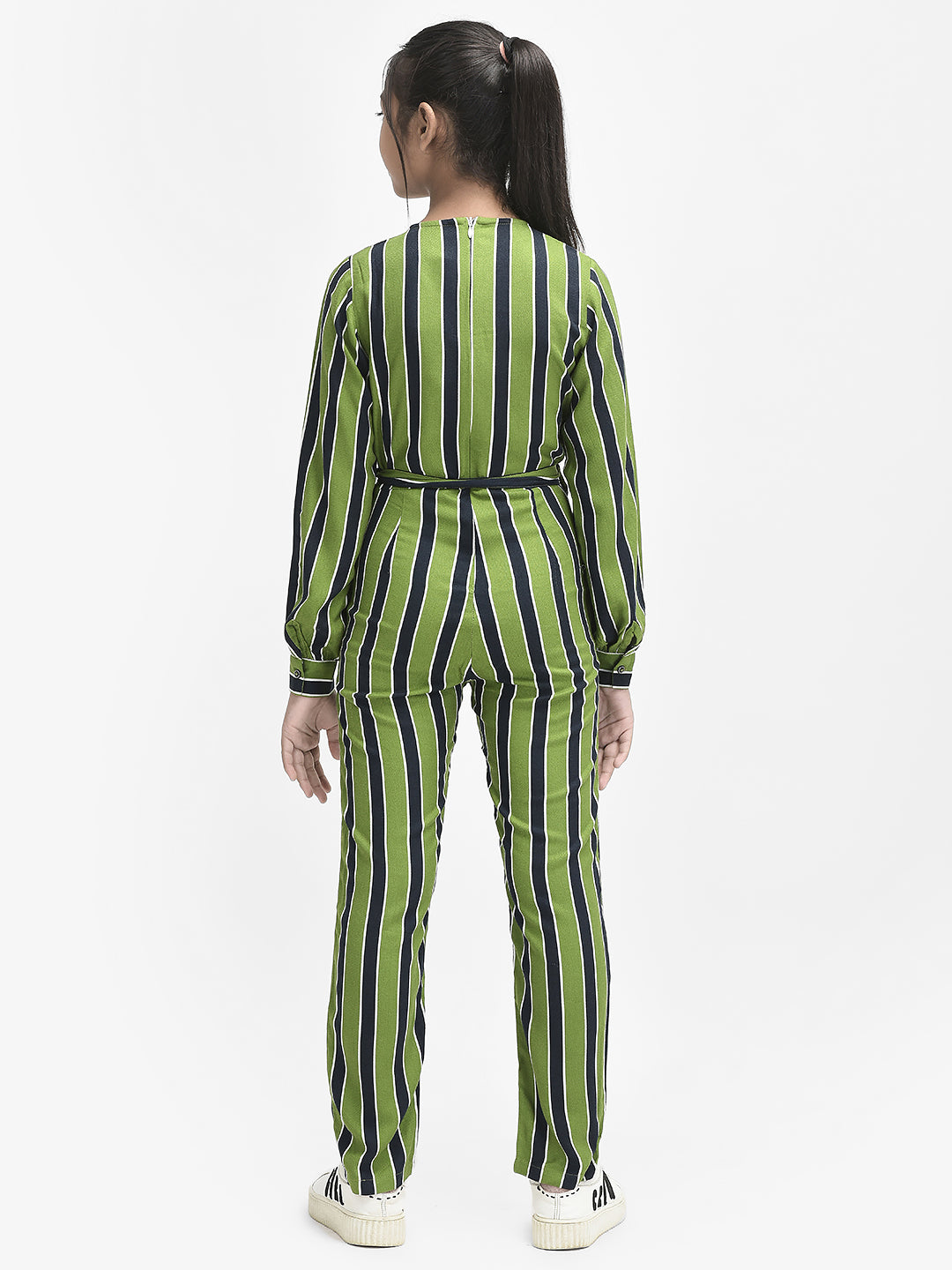  Olive Striped V-Neck Jumpsuit